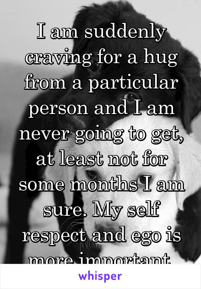 I am suddenly craving for a hug from a particular person and I am never going to get, at least not for some months I am sure. My self respect and ego is more important.