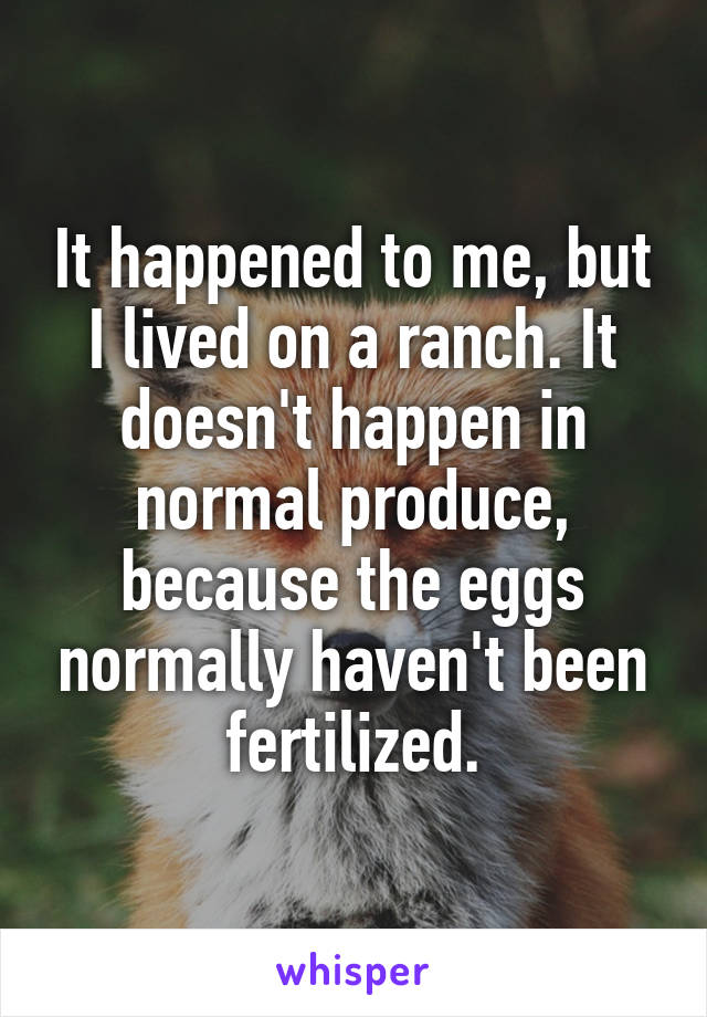 It happened to me, but I lived on a ranch. It doesn't happen in normal produce, because the eggs normally haven't been fertilized.