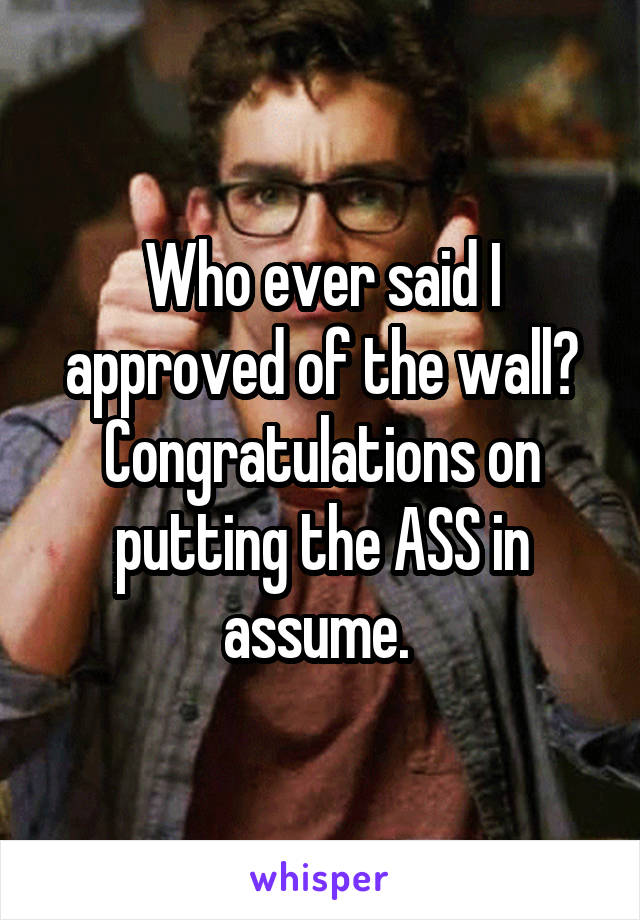 Who ever said I approved of the wall? Congratulations on putting the ASS in assume. 