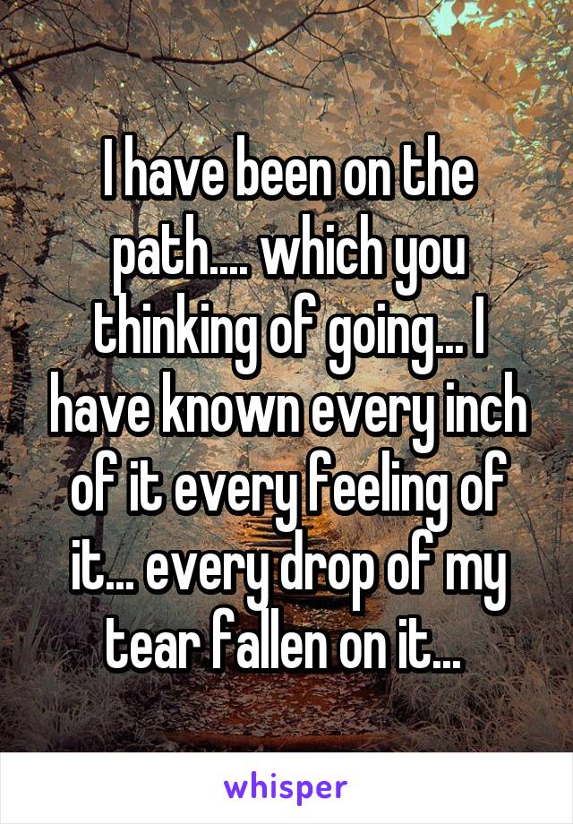 I have been on the path.... which you thinking of going... I have known every inch of it every feeling of it... every drop of my tear fallen on it... 