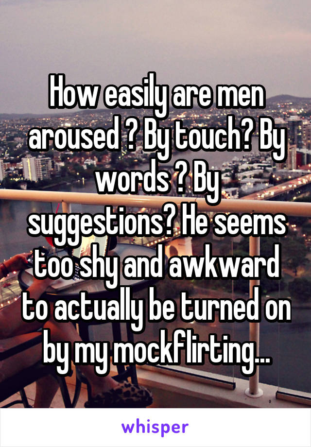 How easily are men aroused ? By touch? By words ? By suggestions? He seems too shy and awkward to actually be turned on by my mockflirting...