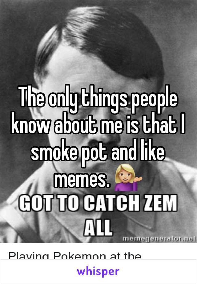 The only things people know about me is that I smoke pot and like memes. 💁🏼