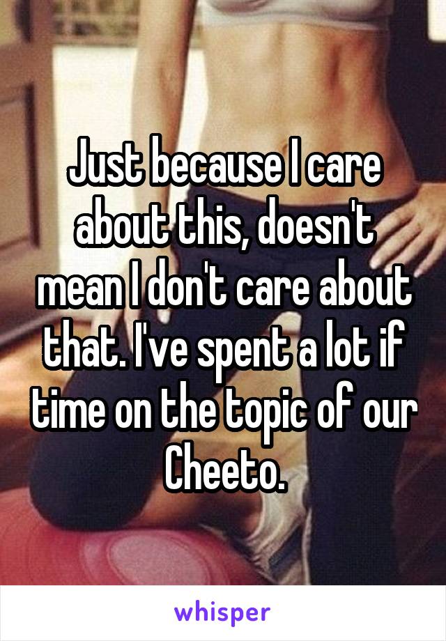 Just because I care about this, doesn't mean I don't care about that. I've spent a lot if time on the topic of our Cheeto.