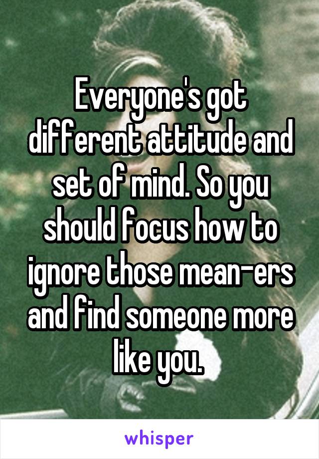 Everyone's got different attitude and set of mind. So you should focus how to ignore those mean-ers and find someone more like you. 