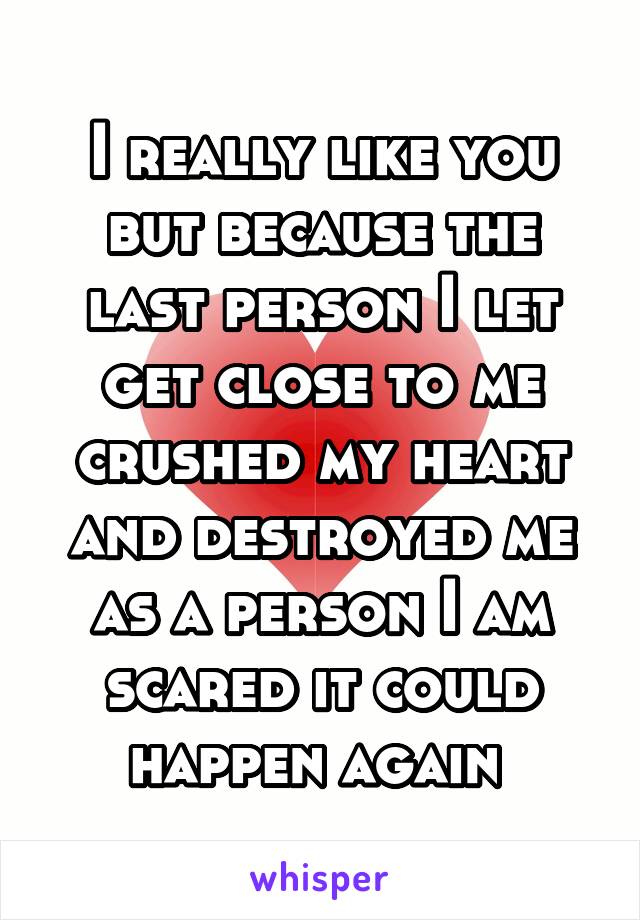 I really like you but because the last person I let get close to me crushed my heart and destroyed me as a person I am scared it could happen again 