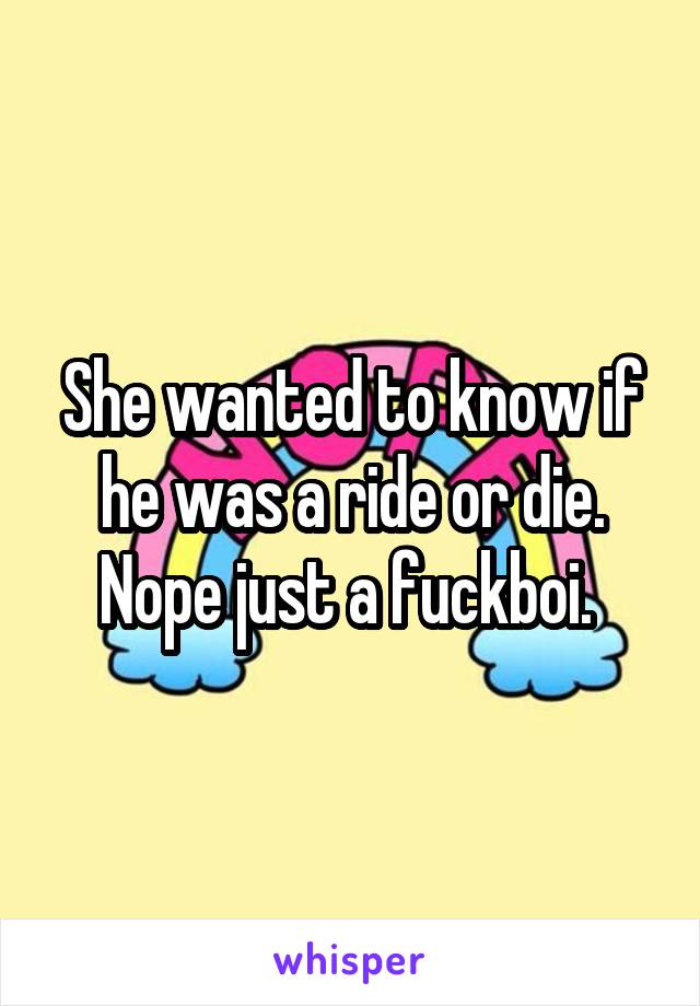 She wanted to know if he was a ride or die. Nope just a fuckboi. 