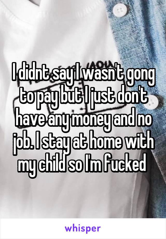 I didnt say I wasn't gong to pay but I just don't have any money and no job. I stay at home with my child so I'm fucked 