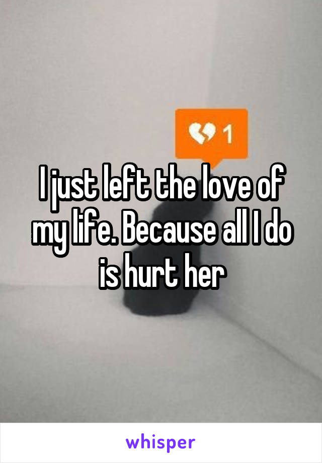 I just left the love of my life. Because all I do is hurt her