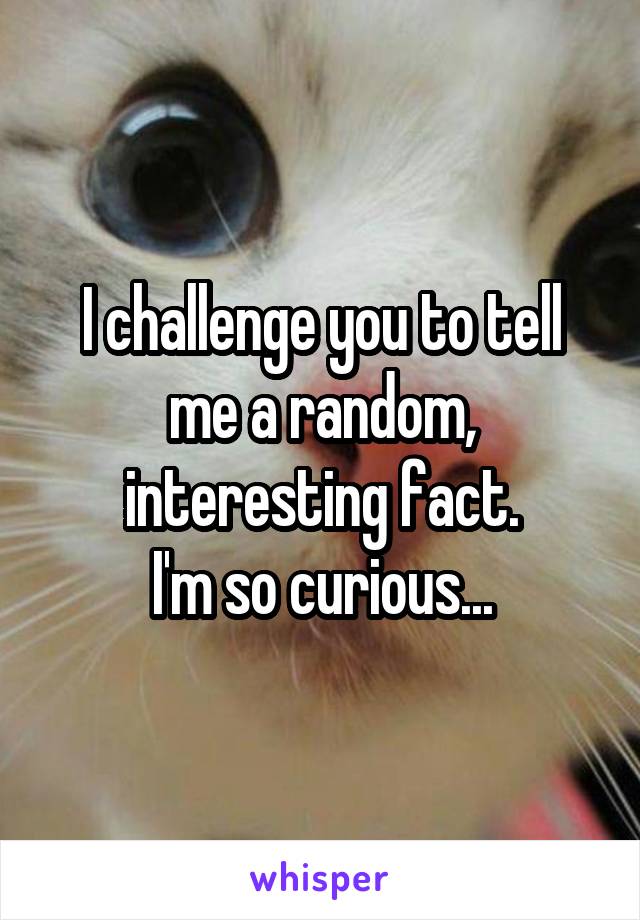 I challenge you to tell me a random, interesting fact.
I'm so curious...