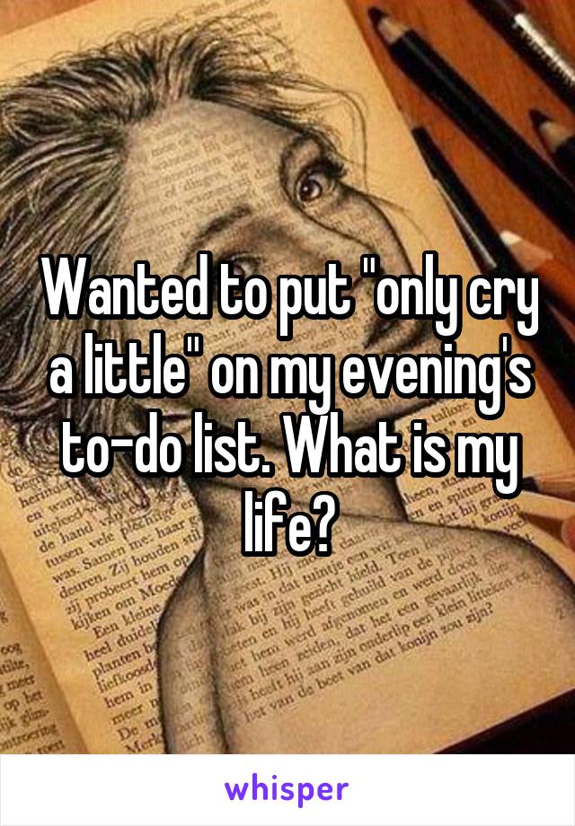 Wanted to put "only cry a little" on my evening's to-do list. What is my life?