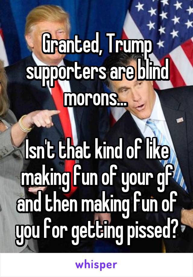 Granted, Trump supporters are blind morons... 

Isn't that kind of like making fun of your gf and then making fun of you for getting pissed?