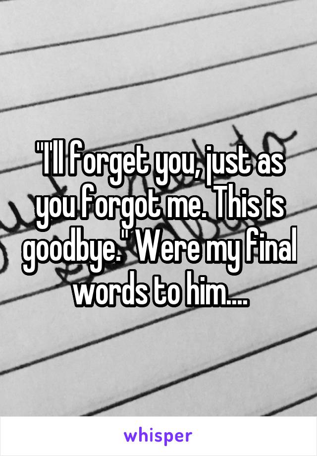 "I'll forget you, just as you forgot me. This is goodbye." Were my final words to him....