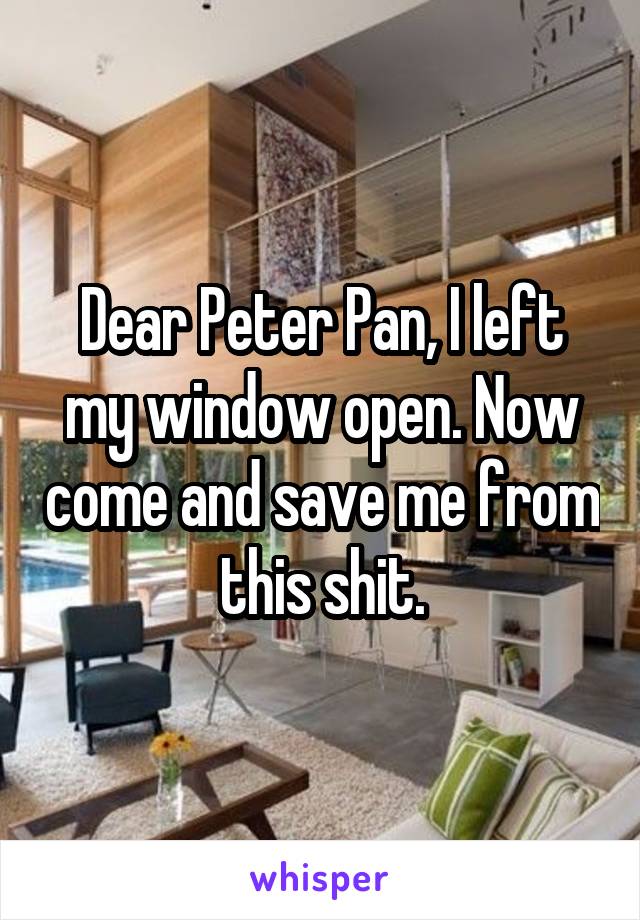 Dear Peter Pan, I left my window open. Now come and save me from this shit.