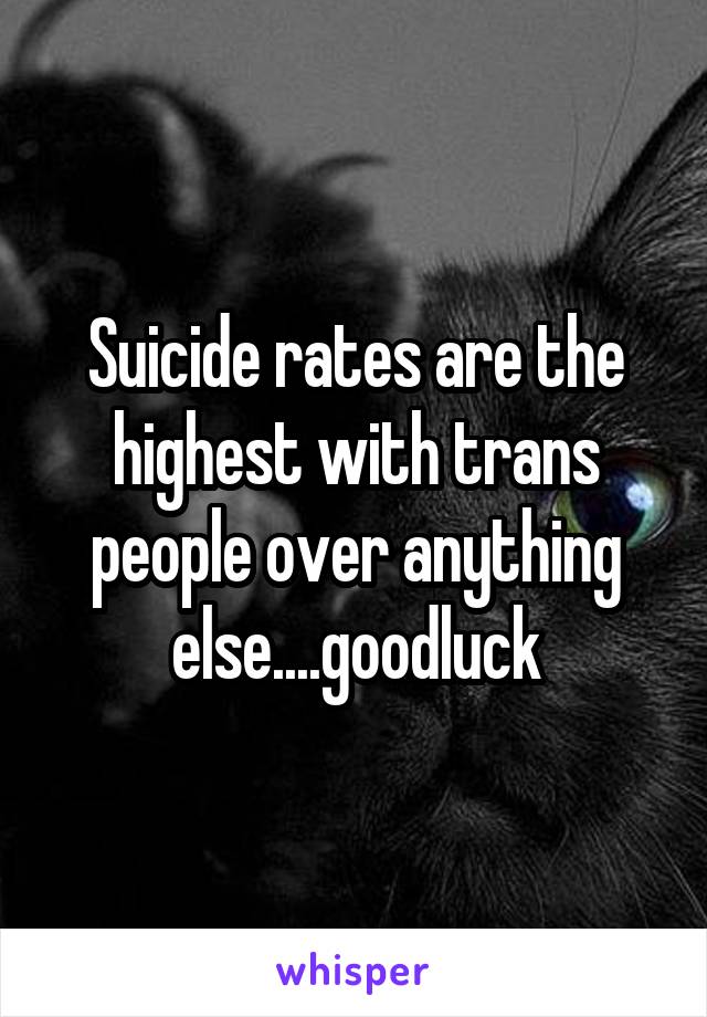 Suicide rates are the highest with trans people over anything else....goodluck