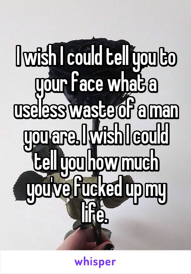 I wish I could tell you to your face what a useless waste of a man you are. I wish I could tell you how much you've fucked up my life. 