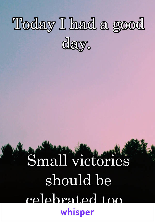 Today I had a good day. 





Small victories should be celebrated too. 