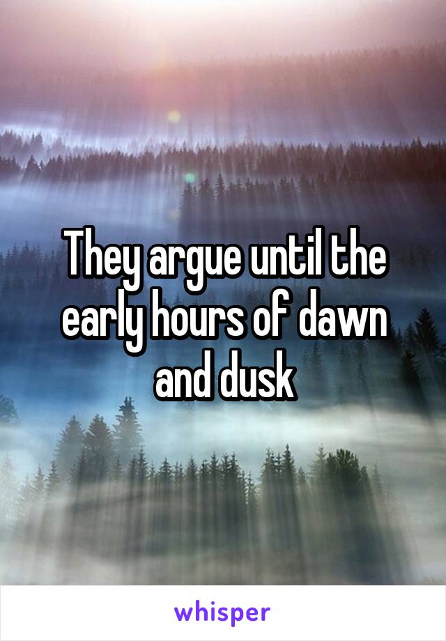 They argue until the early hours of dawn and dusk