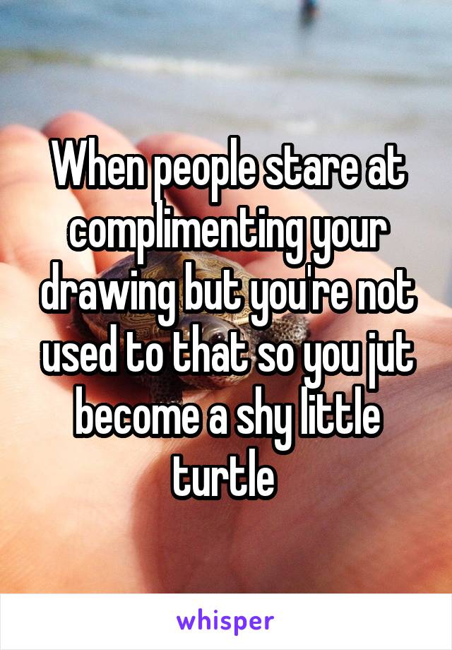When people stare at complimenting your drawing but you're not used to that so you jut become a shy little turtle 
