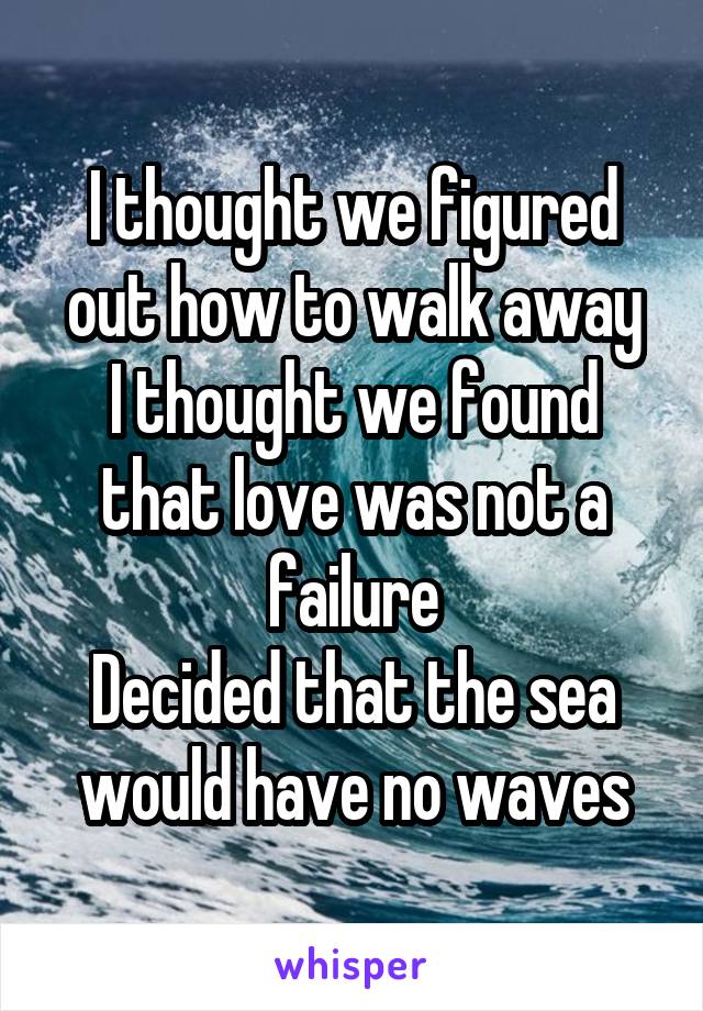 I thought we figured out how to walk away
I thought we found that love was not a failure
Decided that the sea would have no waves
