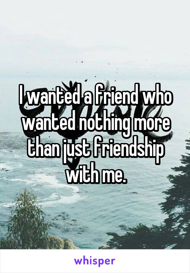 I wanted a friend who wanted nothing more than just friendship with me.
