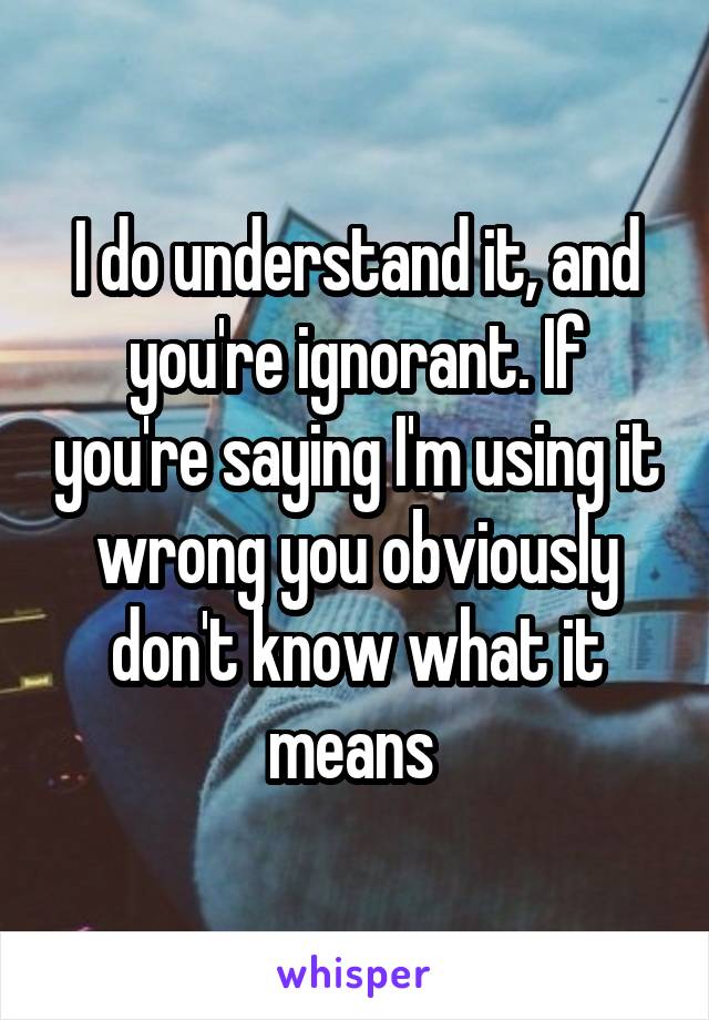 I do understand it, and you're ignorant. If you're saying I'm using it wrong you obviously don't know what it means 