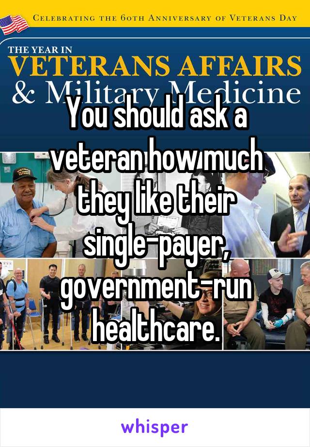 You should ask a veteran how much they like their single-payer, government-run healthcare.