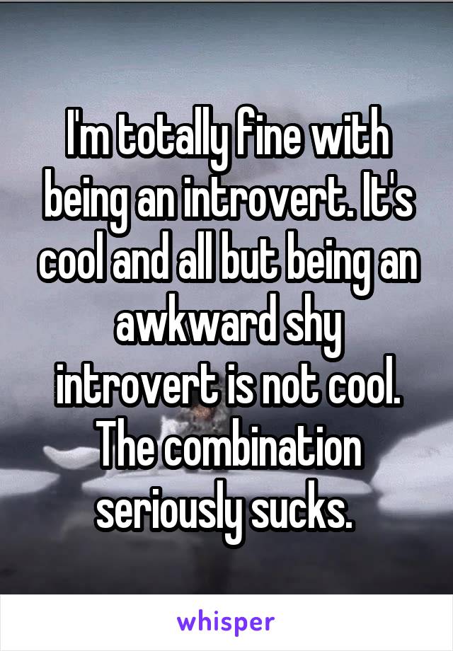 I'm totally fine with being an introvert. It's cool and all but being an awkward shy introvert is not cool. The combination seriously sucks. 