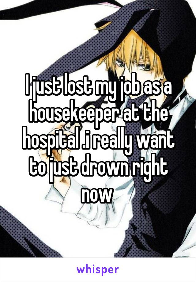 I just lost my job as a housekeeper at the hospital .i really want to just drown right now 