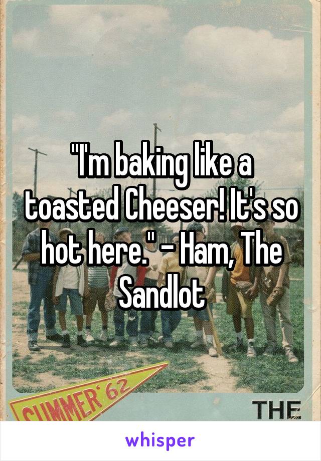 "I'm baking like a toasted Cheeser! It's so hot here." - Ham, The Sandlot