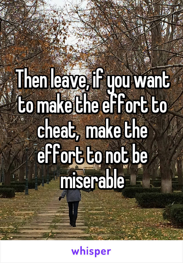 Then leave, if you want to make the effort to cheat,  make the effort to not be miserable