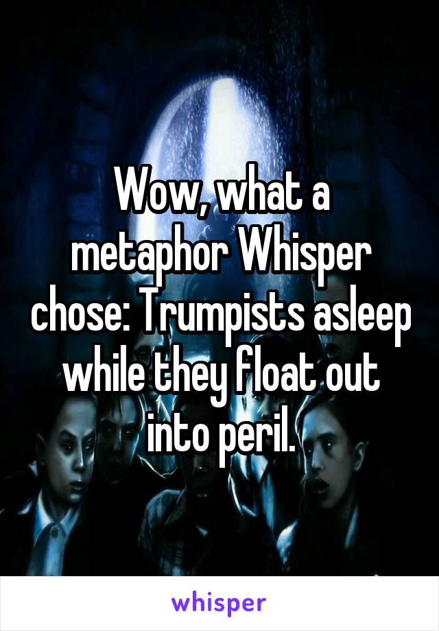 Wow, what a metaphor Whisper chose: Trumpists asleep while they float out into peril.