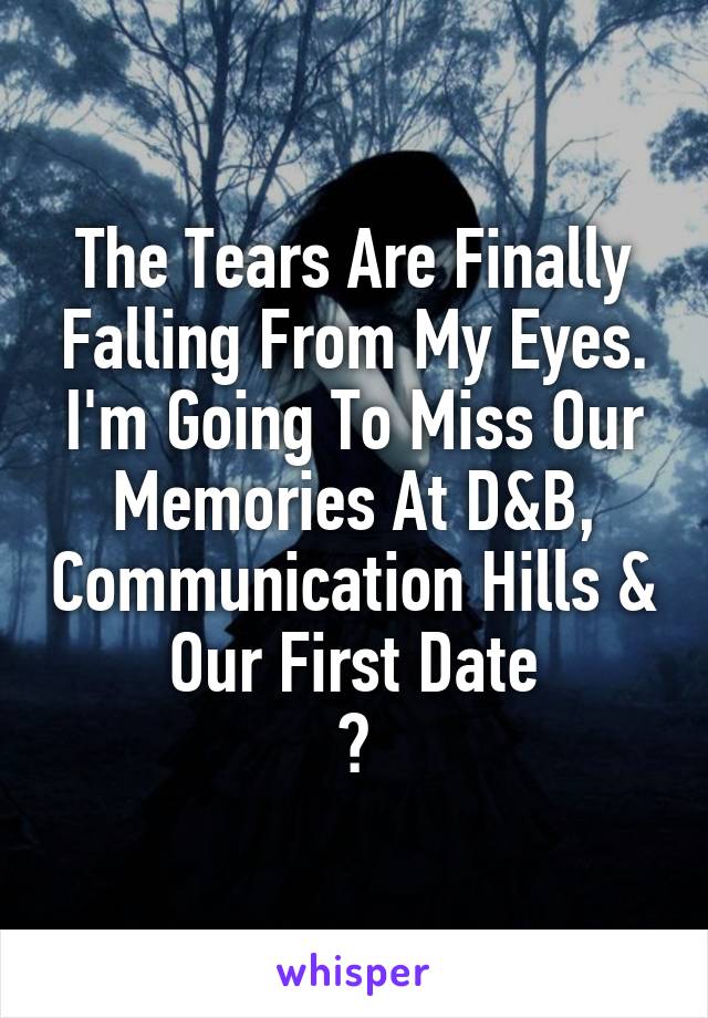 The Tears Are Finally Falling From My Eyes. I'm Going To Miss Our Memories At D&B, Communication Hills & Our First Date
💔