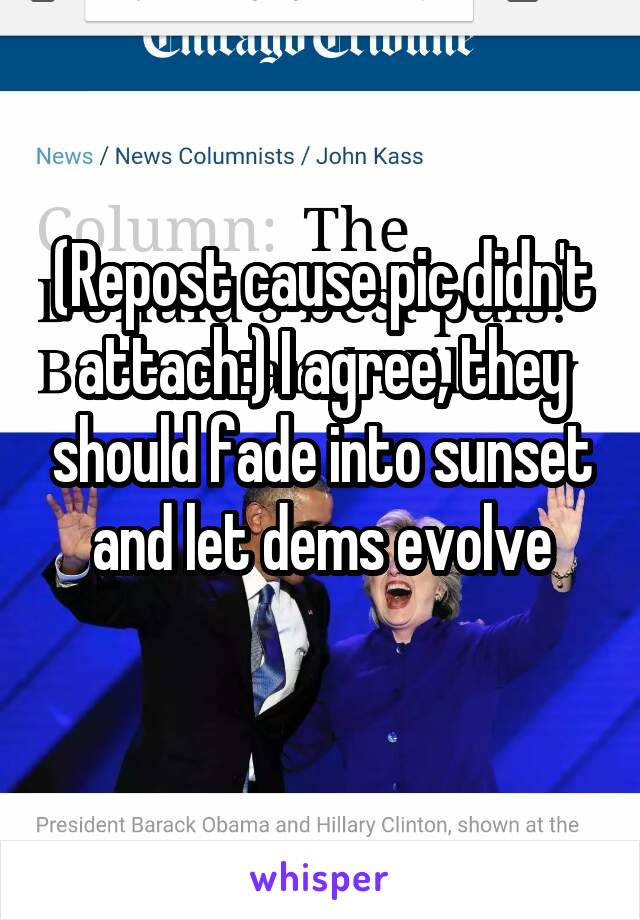 




(Repost cause pic didn't attach:) I agree, they should fade into sunset and let dems evolve
