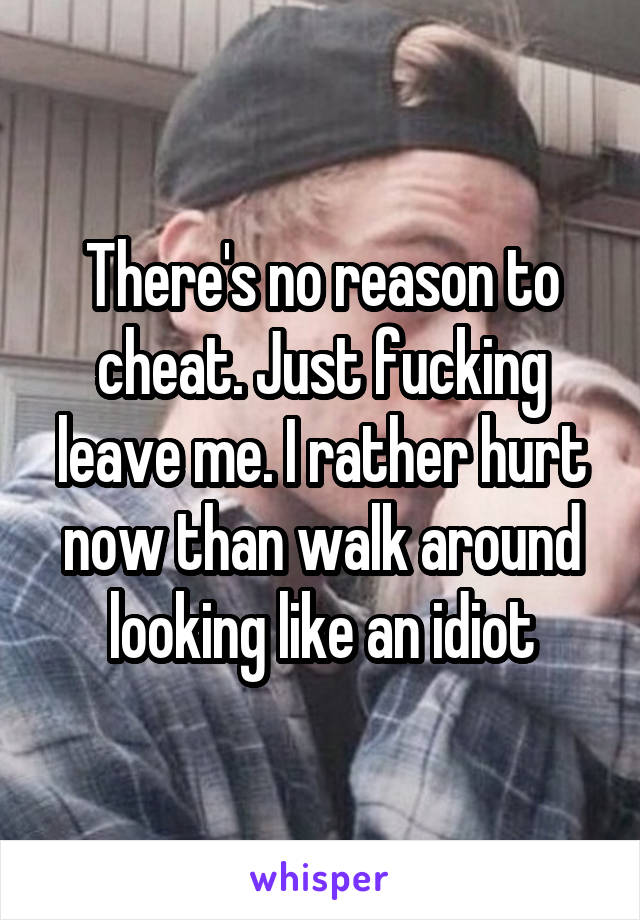 There's no reason to cheat. Just fucking leave me. I rather hurt now than walk around looking like an idiot