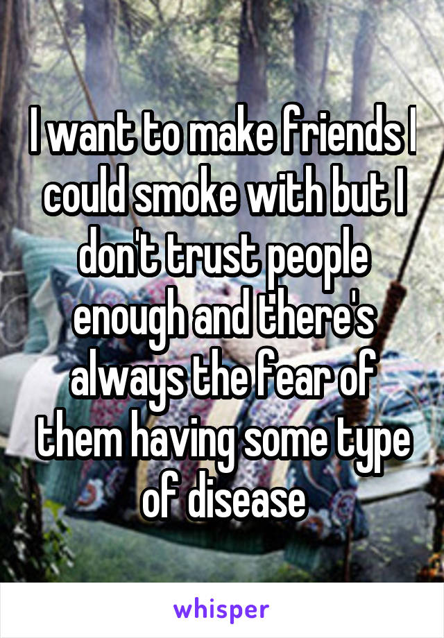 I want to make friends I could smoke with but I don't trust people enough and there's always the fear of them having some type of disease