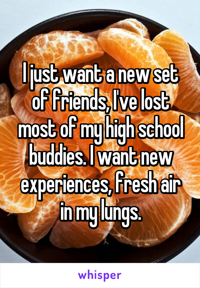 I just want a new set of friends, I've lost most of my high school buddies. I want new experiences, fresh air in my lungs.