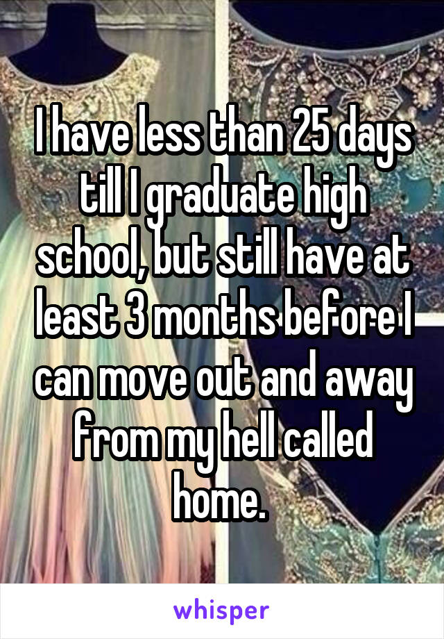 I have less than 25 days till I graduate high school, but still have at least 3 months before I can move out and away from my hell called home. 