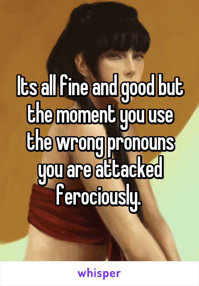 Its all fine and good but the moment you use the wrong pronouns you are attacked ferociously. 