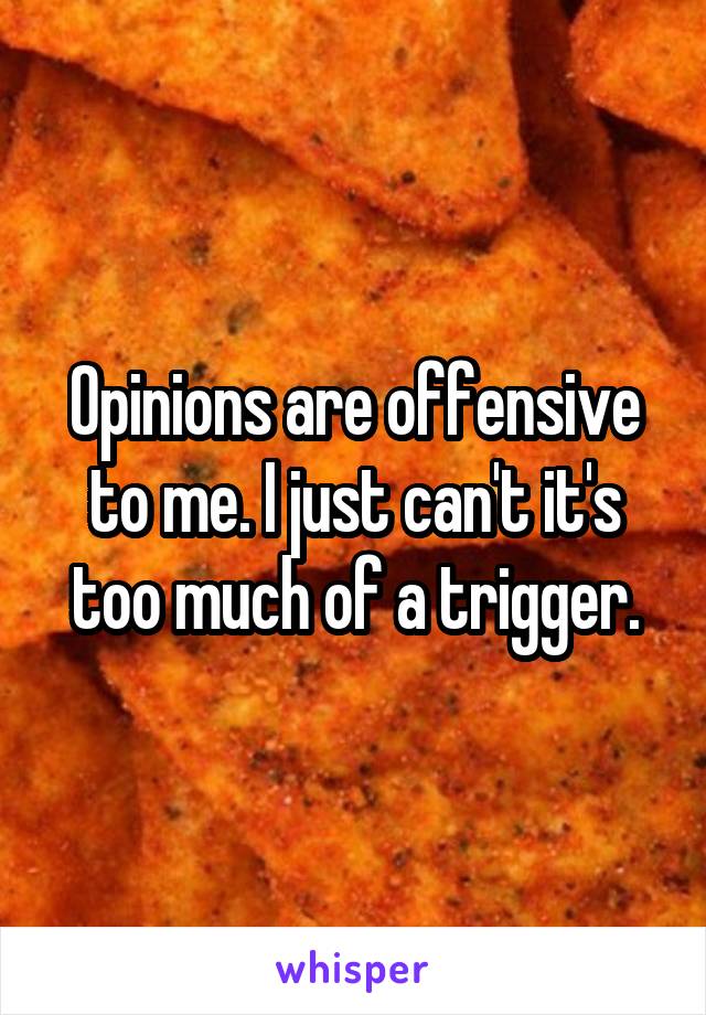 Opinions are offensive to me. I just can't it's too much of a trigger.