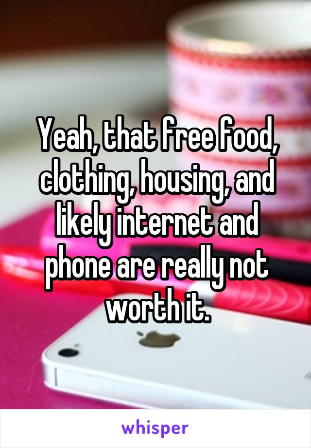Yeah, that free food, clothing, housing, and likely internet and phone are really not worth it.