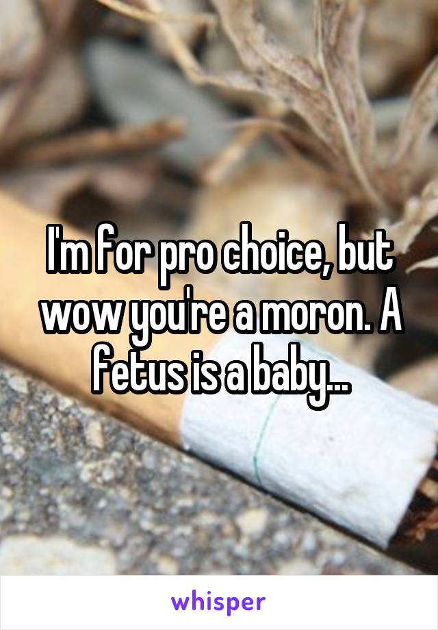 I'm for pro choice, but wow you're a moron. A fetus is a baby...