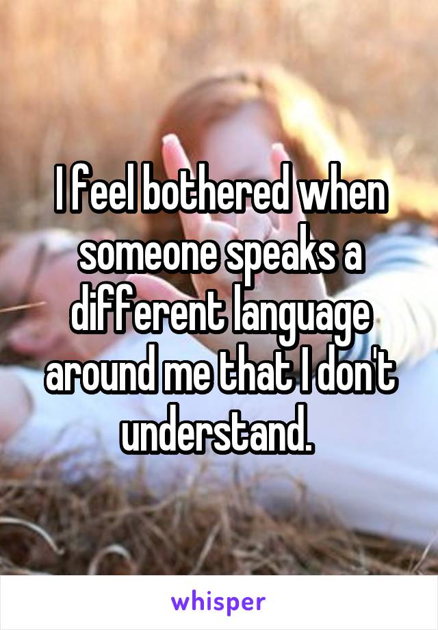 I feel bothered when someone speaks a different language around me that I don't understand. 