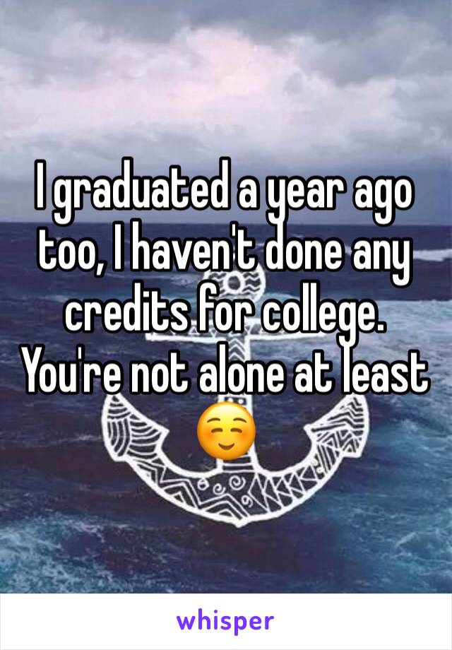 I graduated a year ago too, I haven't done any credits for college. You're not alone at least ☺️