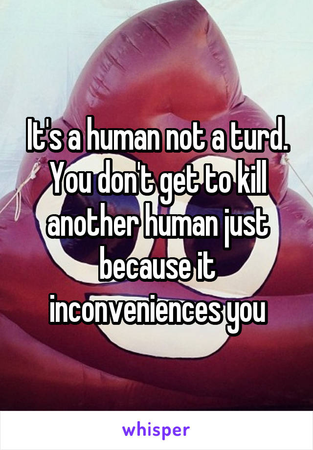 It's a human not a turd. You don't get to kill another human just because it inconveniences you