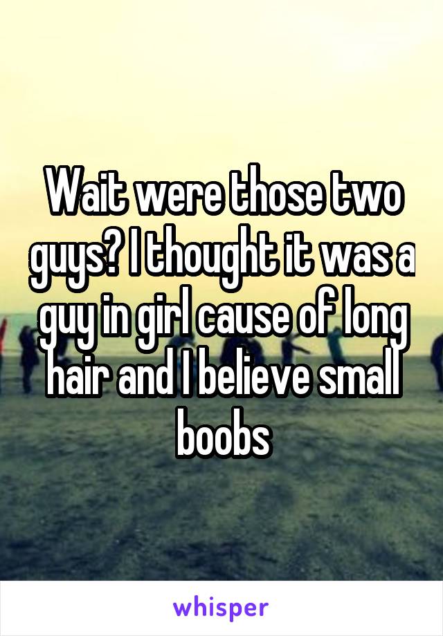 Wait were those two guys? I thought it was a guy in girl cause of long hair and I believe small boobs