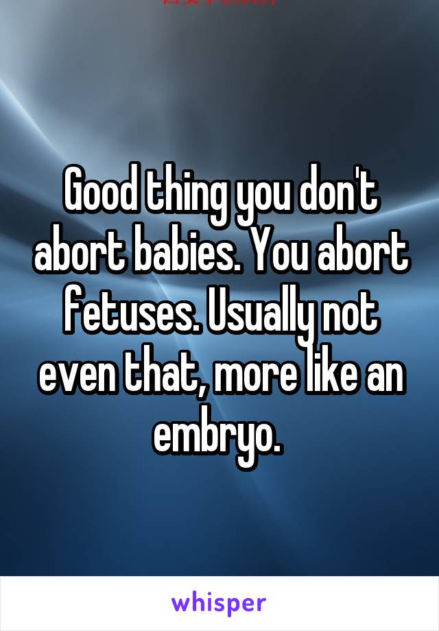 Good thing you don't abort babies. You abort fetuses. Usually not even that, more like an embryo. 