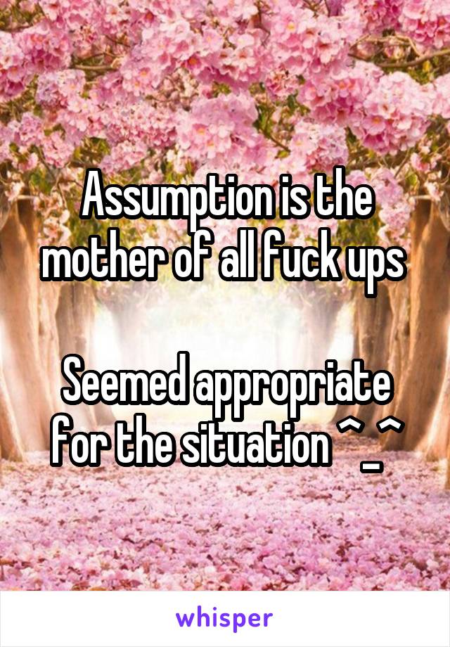 Assumption is the mother of all fuck ups 

Seemed appropriate for the situation ^_^