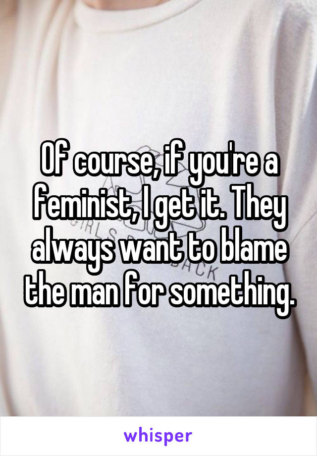 Of course, if you're a feminist, I get it. They always want to blame the man for something.