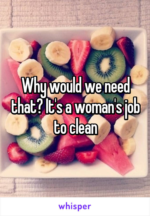 Why would we need that? It's a woman's job to clean