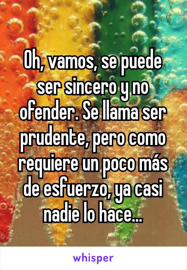 Oh, vamos, se puede ser sincero y no ofender. Se llama ser prudente, pero como requiere un poco más de esfuerzo, ya casi nadie lo hace...